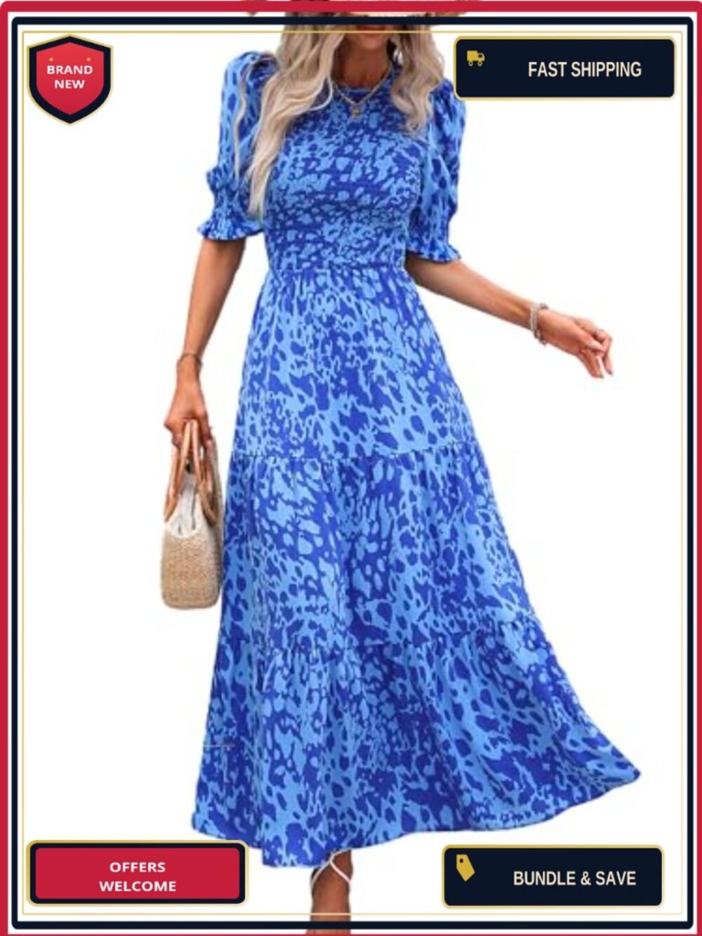 Boho Maxi Dress Women 2026 Puff Sleeve Smocked Bust Tiered Flowy Floral